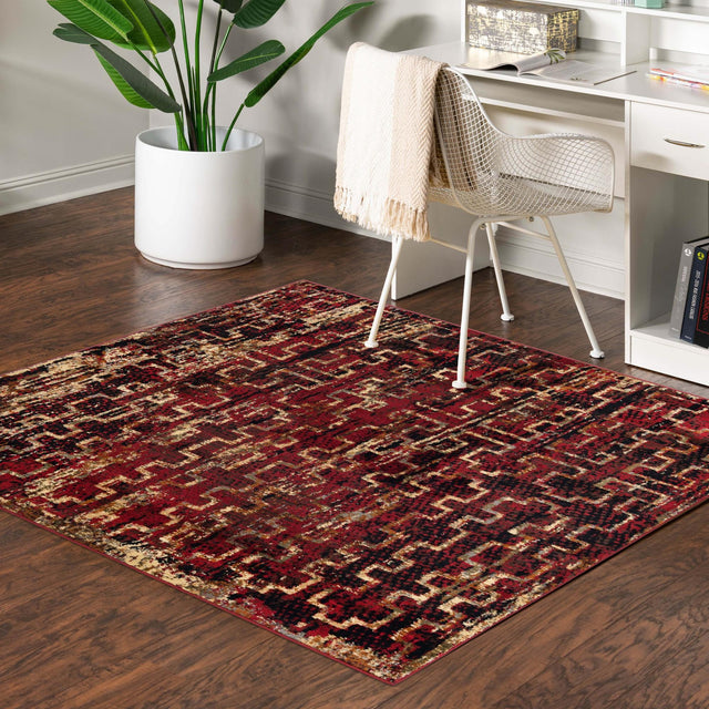 Burgundy 7' 10 x 7' 10 Saturn Square Area Rug Stain Resistant Easy Clean Classic Vintage Design Durable Carpet for Affordable Home Interiors for Sale at Rug Engine