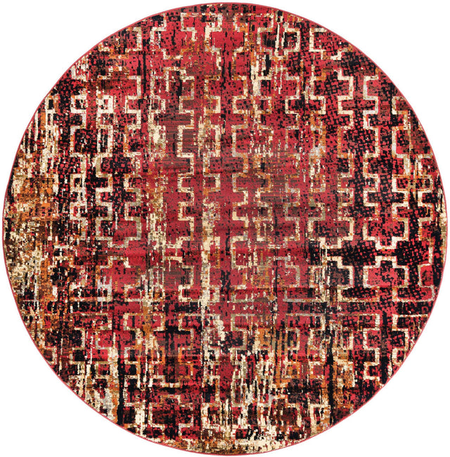 Burgundy 7' 10 x 7' 10 Saturn Round Area Rug Stain Resistant Easy Clean Classic Vintage Design Durable Carpet for Affordable Home Interiors for Sale at Rug Engine