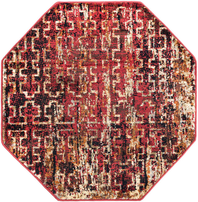 Burgundy 3' 1 x 3' 1 Saturn Octagon Area Rug Stain Resistant Easy Clean Classic Vintage Design Durable Carpet for Affordable Home Interiors for Sale at Rug Engine