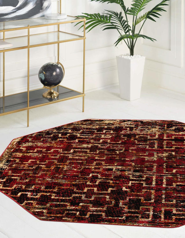 Burgundy 7' 10 x 7' 10 Saturn Octagon Area Rug Stain Resistant Easy Clean Classic Vintage Design Durable Carpet for Affordable Home Interiors for Sale at Rug Engine