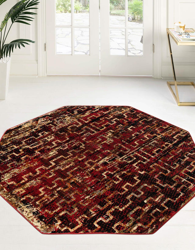 Burgundy 3' 1 x 3' 1 Saturn Octagon Area Rug Stain Resistant Easy Clean Classic Vintage Design Durable Carpet for Affordable Home Interiors for Sale at Rug Engine