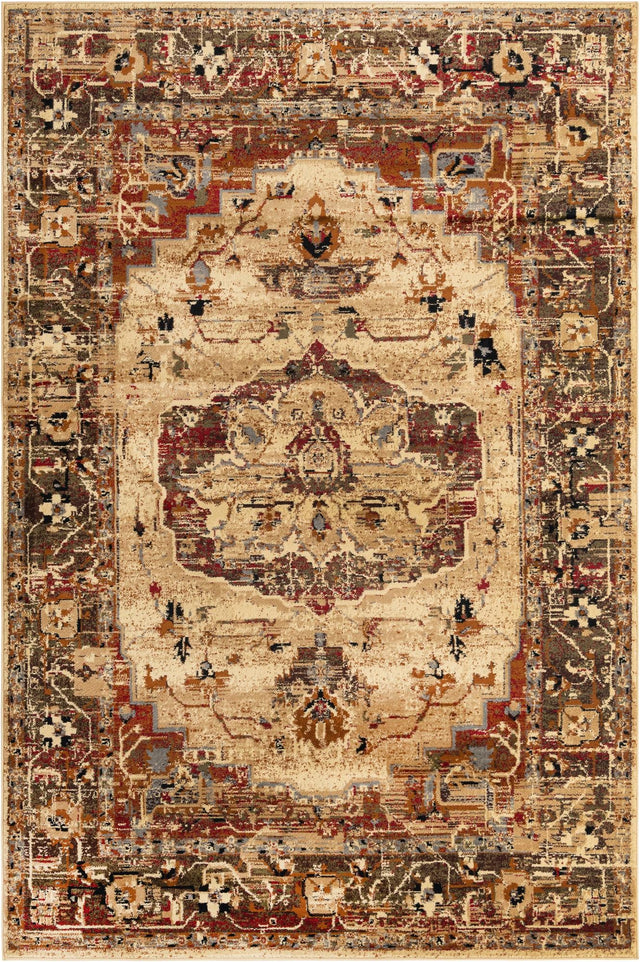 Cream 6' x 9' Saturn Rectangle Area Rug Stain Resistant Easy Clean Classic Vintage Design Durable Carpet for Affordable Home Interiors for Sale at Rug Engine