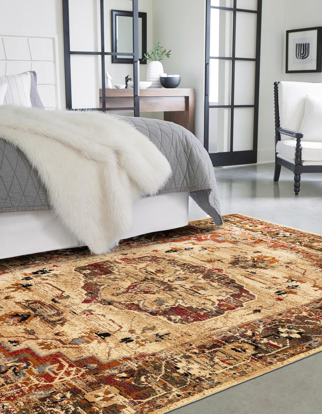 Cream 5' 3 x 8' Saturn Rectangle Area Rug Stain Resistant Easy Clean Classic Vintage Design Durable Carpet for Affordable Home Interiors for Sale at Rug Engine
