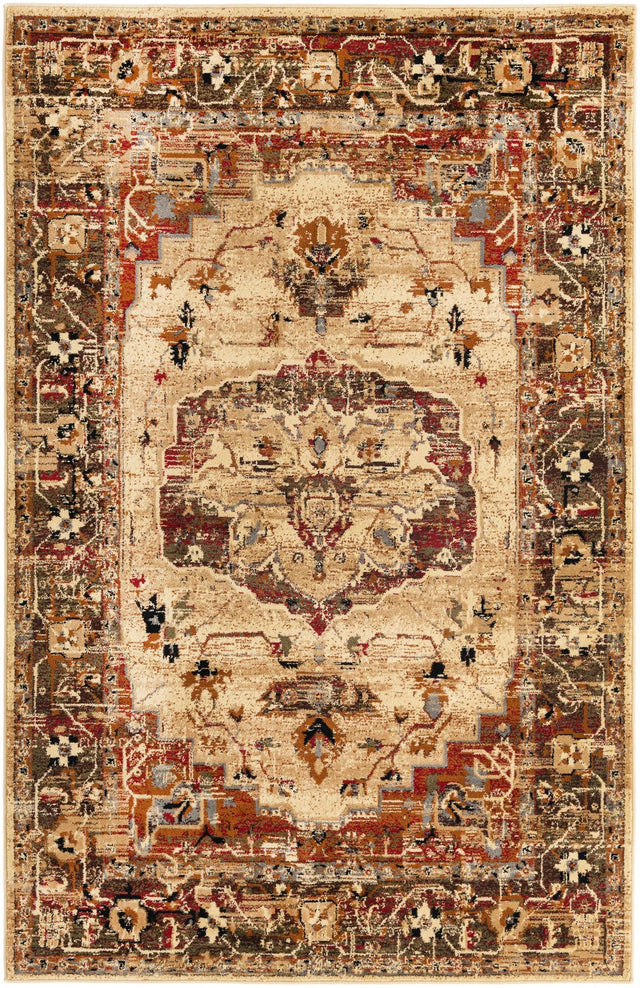 Cream 5' 3 x 8' Saturn Rectangle Area Rug Stain Resistant Easy Clean Classic Vintage Design Durable Carpet for Affordable Home Interiors for Sale at Rug Engine