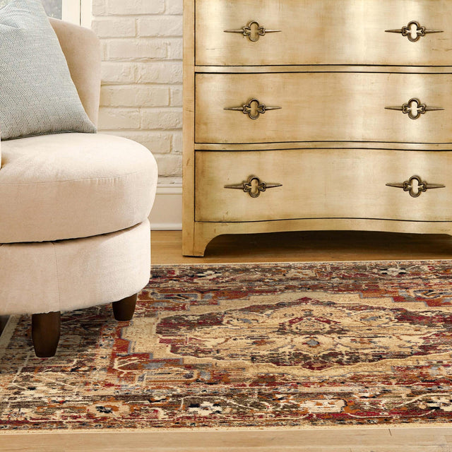 Cream 5' 3 x 5' 3 Saturn Square Area Rug Stain Resistant Easy Clean Classic Vintage Design Durable Carpet for Affordable Home Interiors for Sale at Rug Engine