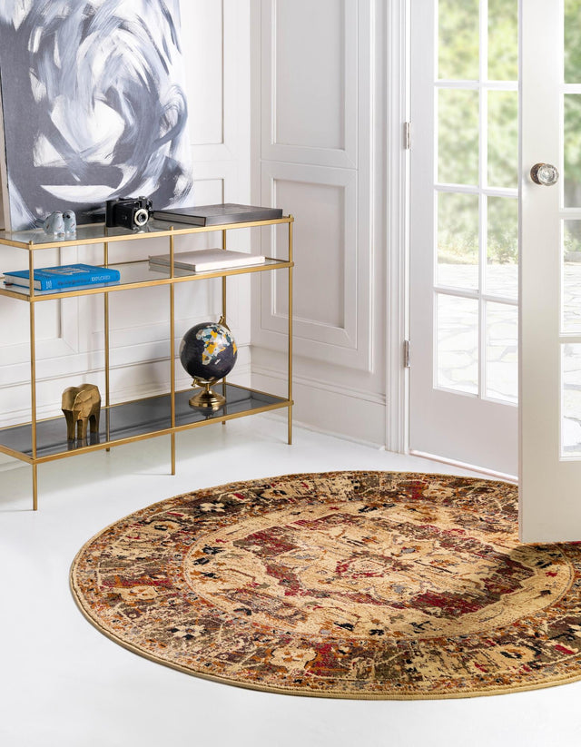 Cream 3' 3 x 3' 3 Saturn Round Area Rug Stain Resistant Easy Clean Classic Vintage Design Durable Carpet for Affordable Home Interiors for Sale at Rug Engine