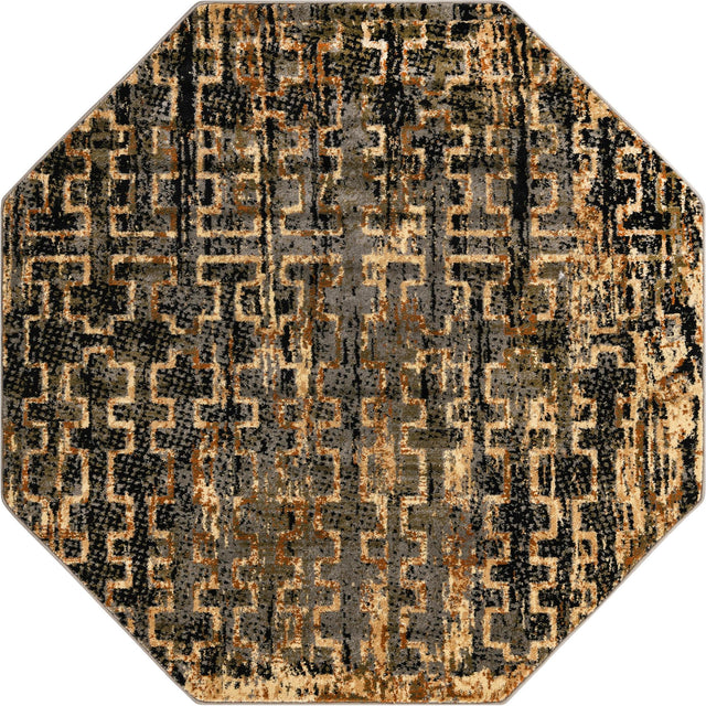 Blue 5' 3 x 5' 3 Saturn Octagon Area Rug Stain Resistant Easy Clean Classic Vintage Design Durable Carpet for Affordable Home Interiors for Sale at Rug Engine