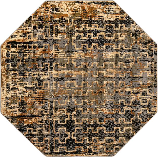 Blue 8' x 8' Saturn Octagon Area Rug Stain Resistant Easy Clean Classic Vintage Design Durable Carpet for Affordable Home Interiors for Sale at Rug Engine