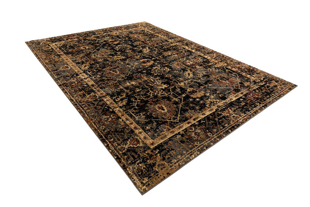 Black 9' x 12' Saturn Rectangle Area Rug Stain Resistant Easy Clean Classic Vintage Design Durable Carpet for Affordable Home Interiors for Sale at Rug Engine