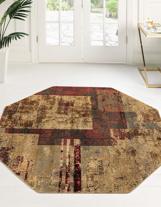 Multicolor 3' 3 x 3' 3 Saturn Octagon Area Rug Stain Resistant Easy Clean Classic Vintage Design Durable Carpet for Affordable Home Interiors for Sale at Rug Engine