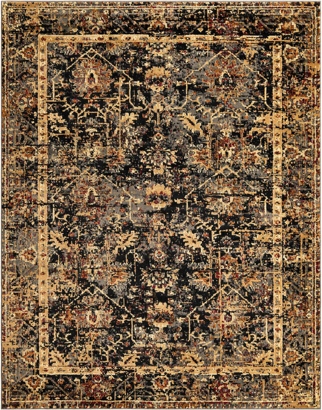 Black 7' 10 x 10' Saturn Rectangle Area Rug Stain Resistant Easy Clean Classic Vintage Design Durable Carpet for Affordable Home Interiors for Sale at Rug Engine