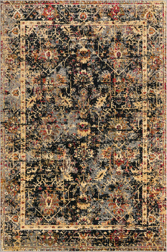 Black 6' 1 x 9' Saturn Rectangle Area Rug Stain Resistant Easy Clean Classic Vintage Design Durable Carpet for Affordable Home Interiors for Sale at Rug Engine