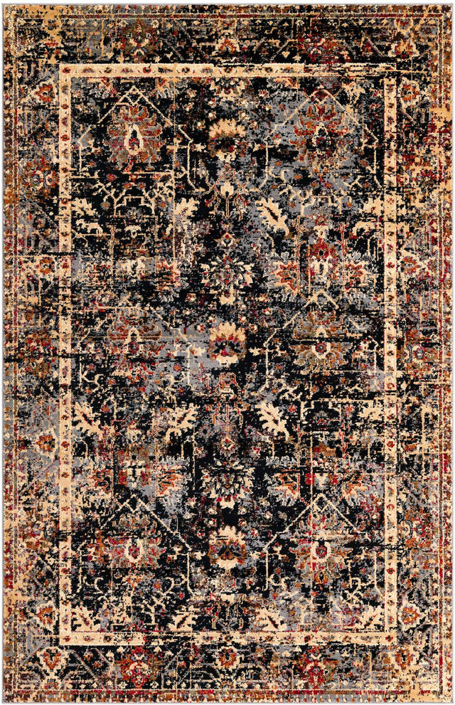 Black 5' 3 x 8' Saturn Rectangle Area Rug Stain Resistant Easy Clean Classic Vintage Design Durable Carpet for Affordable Home Interiors for Sale at Rug Engine