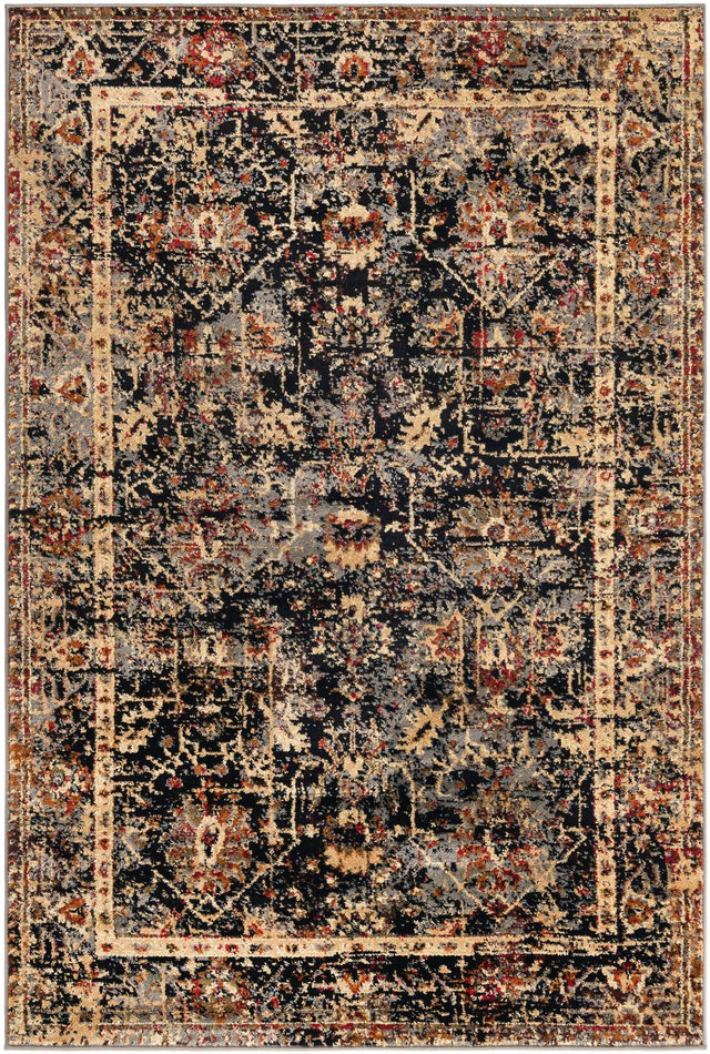 Black 4' 1 x 6' 1 Saturn Rectangle Area Rug Stain Resistant Easy Clean Classic Vintage Design Durable Carpet for Affordable Home Interiors for Sale at Rug Engine