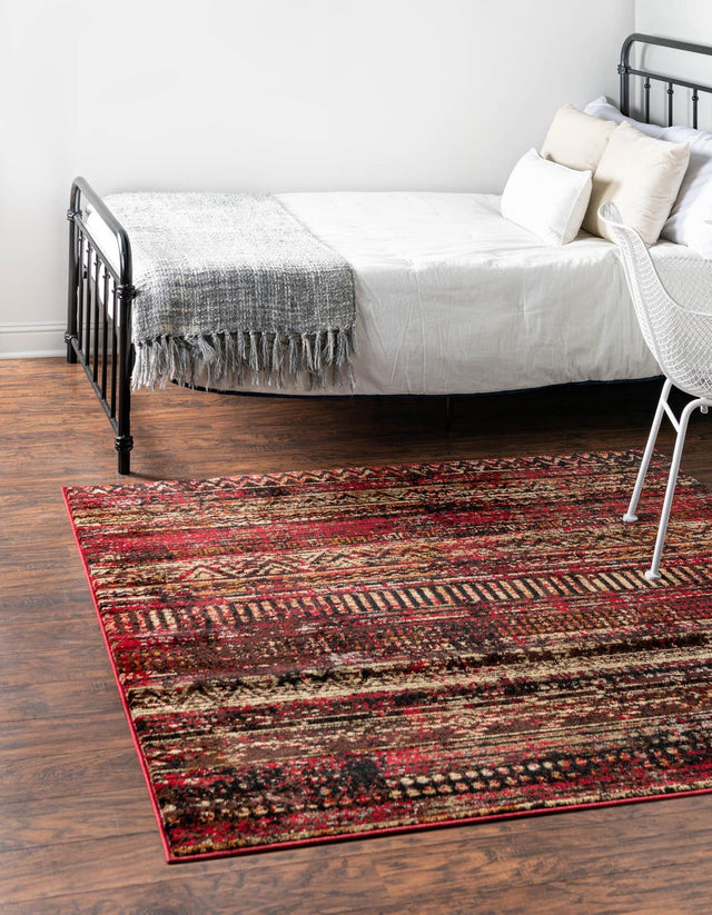 Burgundy 5' 3 x 5' 3 Saturn Square Area Rug Stain Resistant Easy Clean Classic Vintage Design Durable Carpet for Affordable Home Interiors for Sale at Rug Engine