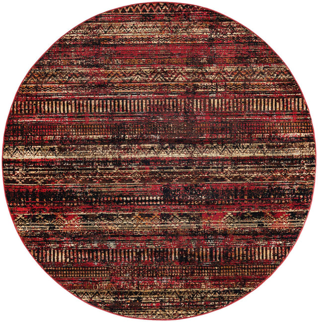 Burgundy 7' 10 x 7' 10 Saturn Round Area Rug Stain Resistant Easy Clean Classic Vintage Design Durable Carpet for Affordable Home Interiors for Sale at Rug Engine
