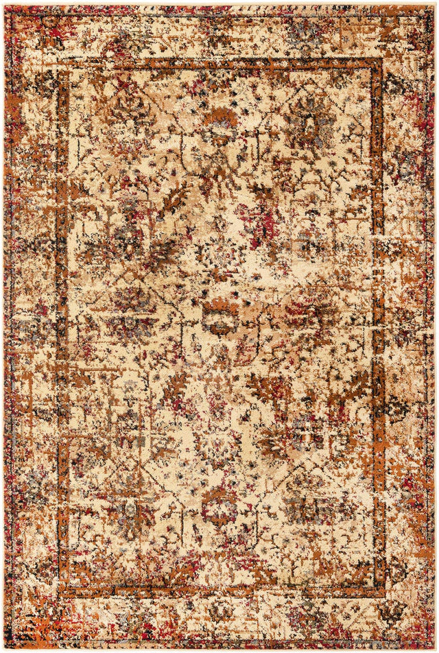 Beige Cream 4' 1 x 6' 1 Saturn Rectangle Area Rug Stain Resistant Easy Clean Classic Vintage Design Durable Carpet for Affordable Home Interiors for Sale at Rug Engine