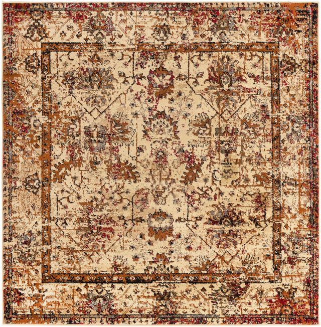 Beige Cream 5' 3 x 5' 3 Saturn Square Area Rug Stain Resistant Easy Clean Classic Vintage Design Durable Carpet for Affordable Home Interiors for Sale at Rug Engine
