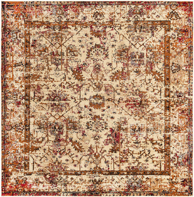 Beige Cream 7' 10 x 7' 10 Saturn Square Area Rug Stain Resistant Easy Clean Classic Vintage Design Durable Carpet for Affordable Home Interiors for Sale at Rug Engine
