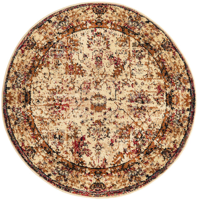 Beige Cream 3' 1 x 3' 1 Saturn Round Area Rug Stain Resistant Easy Clean Classic Vintage Design Durable Carpet for Affordable Home Interiors for Sale at Rug Engine