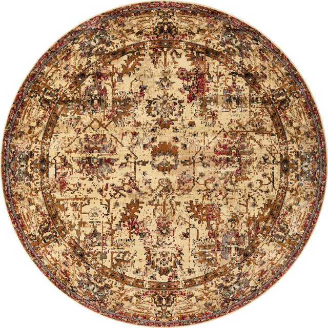 Beige Cream 7' 1 x 7' 1 Saturn Round Area Rug Stain Resistant Easy Clean Classic Vintage Design Durable Carpet for Affordable Home Interiors for Sale at Rug Engine