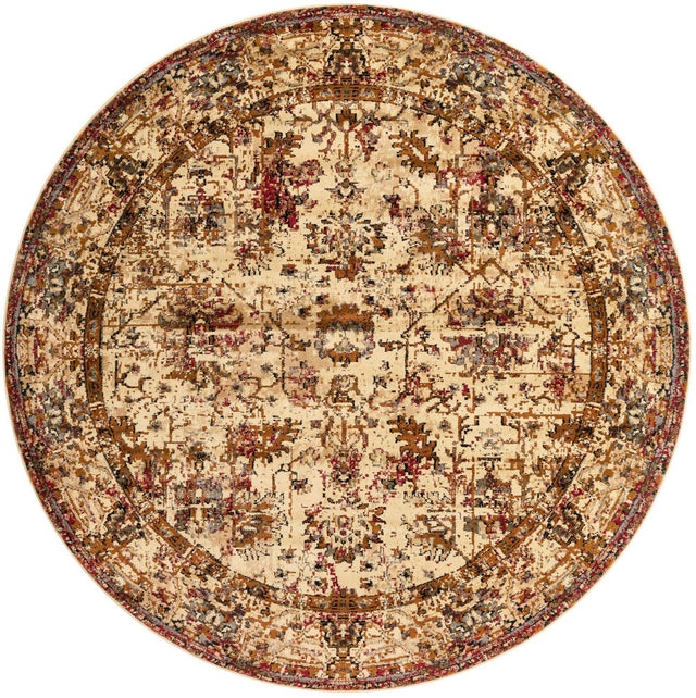 Beige Cream 7' 10 x 7' 10 Saturn Round Area Rug Stain Resistant Easy Clean Classic Vintage Design Durable Carpet for Affordable Home Interiors for Sale at Rug Engine