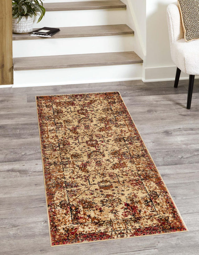 Beige Cream 2' x 9' Saturn Runner Area Rug Stain Resistant Easy Clean Classic Vintage Design Durable Carpet for Affordable Home Interiors for Sale at Rug Engine