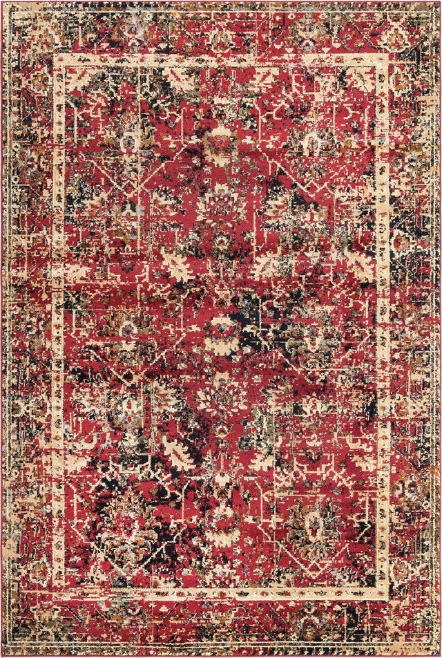 Burgundy 6' 1 x 9' Saturn Rectangle Area Rug Stain Resistant Easy Clean Classic Vintage Design Durable Carpet for Affordable Home Interiors for Sale at Rug Engine