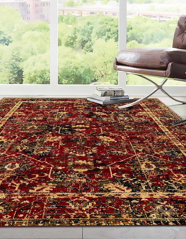 Burgundy 5' 3 x 8' Saturn Rectangle Area Rug Stain Resistant Easy Clean Classic Vintage Design Durable Carpet for Affordable Home Interiors for Sale at Rug Engine