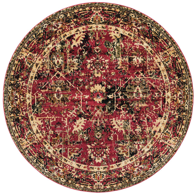 Burgundy 7' 1 x 7' 1 Saturn Round Area Rug Stain Resistant Easy Clean Classic Vintage Design Durable Carpet for Affordable Home Interiors for Sale at Rug Engine