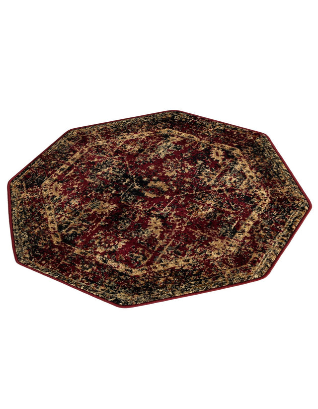 Burgundy 3' 1 x 3' 1 Saturn Octagon Area Rug Stain Resistant Easy Clean Classic Vintage Design Durable Carpet for Affordable Home Interiors for Sale at Rug Engine