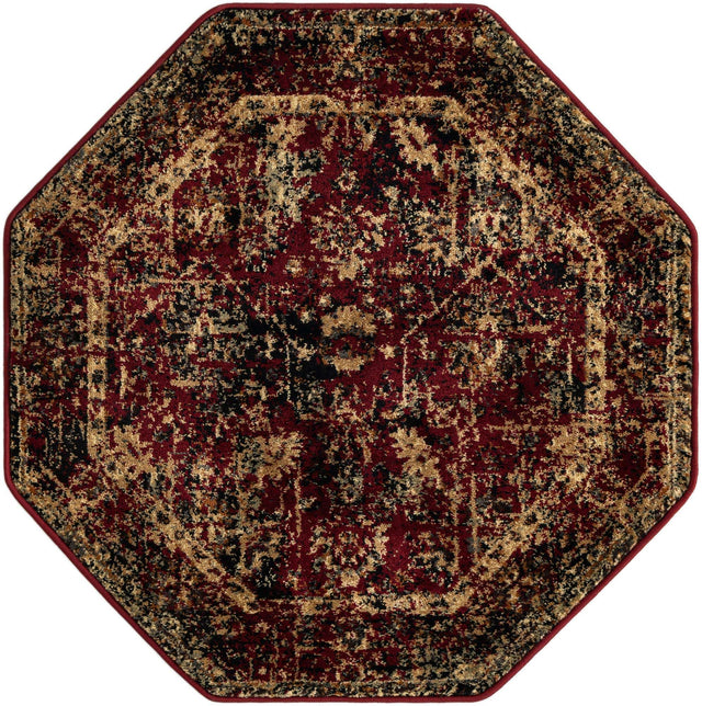 Burgundy 3' 1 x 3' 1 Saturn Octagon Area Rug Stain Resistant Easy Clean Classic Vintage Design Durable Carpet for Affordable Home Interiors for Sale at Rug Engine