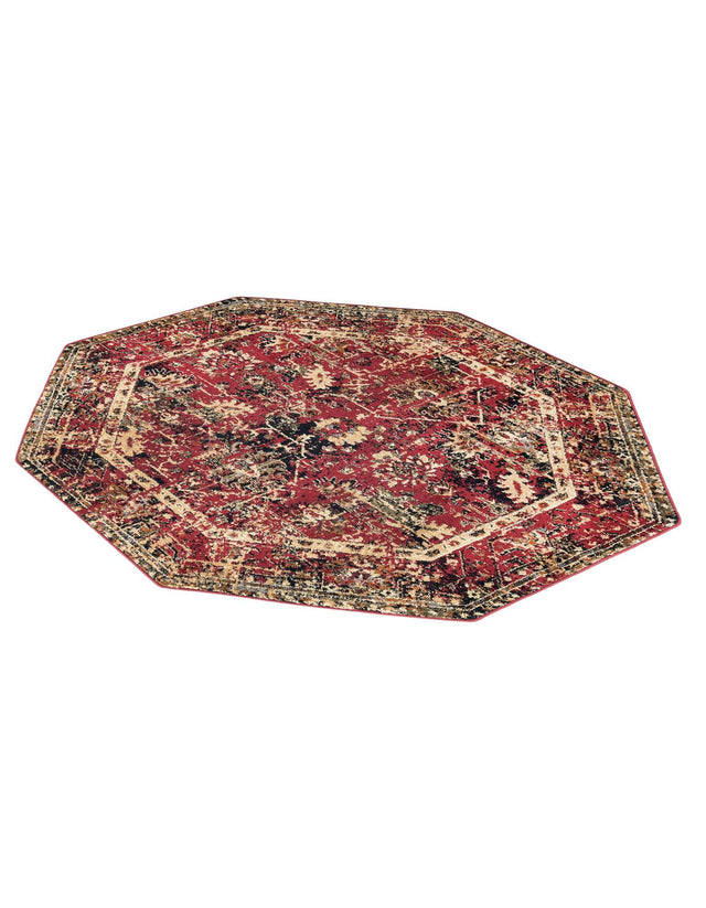 Burgundy 5' 3 x 5' 3 Saturn Octagon Area Rug Stain Resistant Easy Clean Classic Vintage Design Durable Carpet for Affordable Home Interiors for Sale at Rug Engine