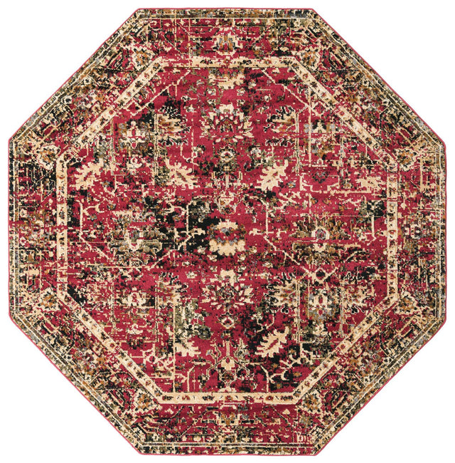 Burgundy 7' 10 x 7' 10 Saturn Octagon Area Rug Stain Resistant Easy Clean Classic Vintage Design Durable Carpet for Affordable Home Interiors for Sale at Rug Engine