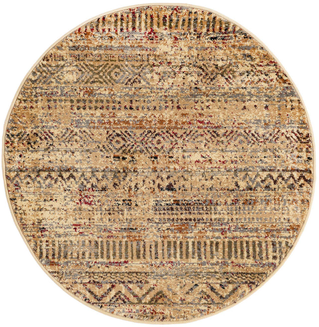 Beige 3' 1 x 3' 1 Saturn Round Area Rug Stain Resistant Easy Clean Classic Vintage Design Durable Carpet for Affordable Home Interiors for Sale at Rug Engine