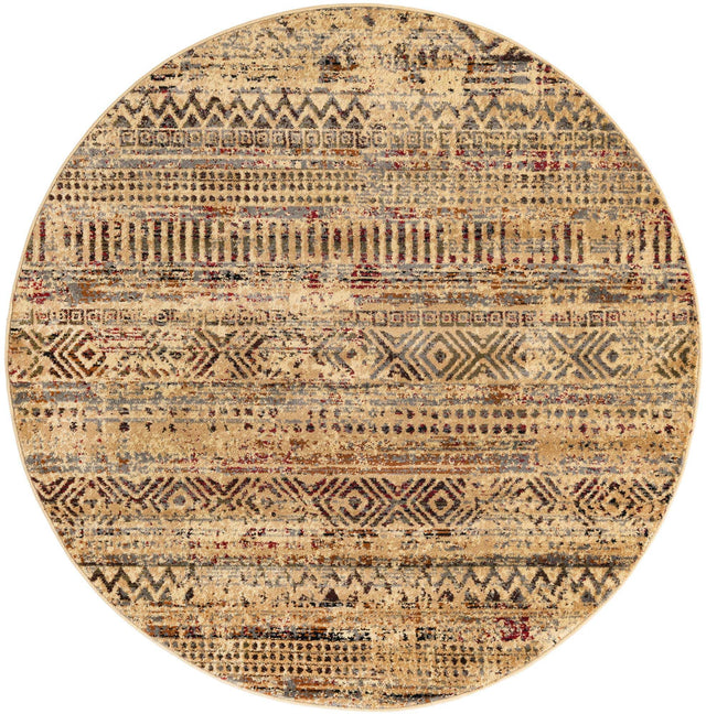 Beige 5' 3 x 5' 3 Saturn Round Area Rug Stain Resistant Easy Clean Classic Vintage Design Durable Carpet for Affordable Home Interiors for Sale at Rug Engine