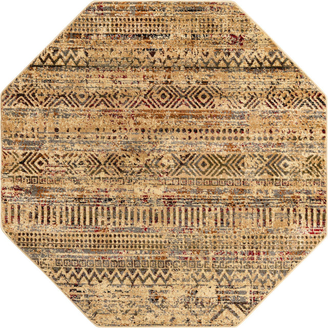 Beige 5' 3 x 5' 3 Saturn Octagon Area Rug Stain Resistant Easy Clean Classic Vintage Design Durable Carpet for Affordable Home Interiors for Sale at Rug Engine
