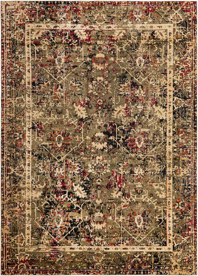 Green 10' x 14' 1 Saturn Rectangle Area Rug Stain Resistant Easy Clean Classic Vintage Design Durable Carpet for Affordable Home Interiors for Sale at Rug Engine
