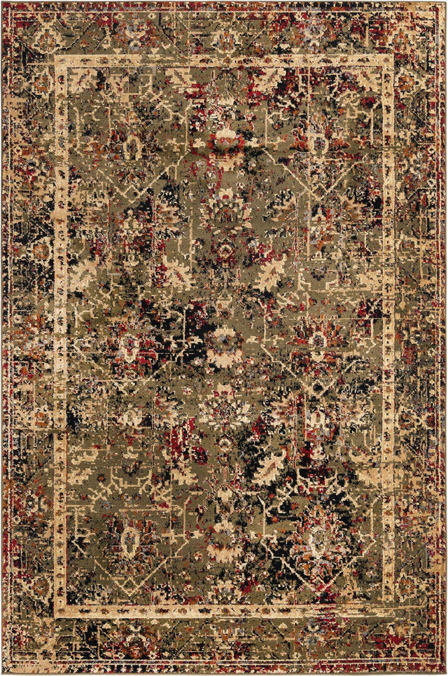 Green 6' 1 x 9' Saturn Rectangle Area Rug Stain Resistant Easy Clean Classic Vintage Design Durable Carpet for Affordable Home Interiors for Sale at Rug Engine
