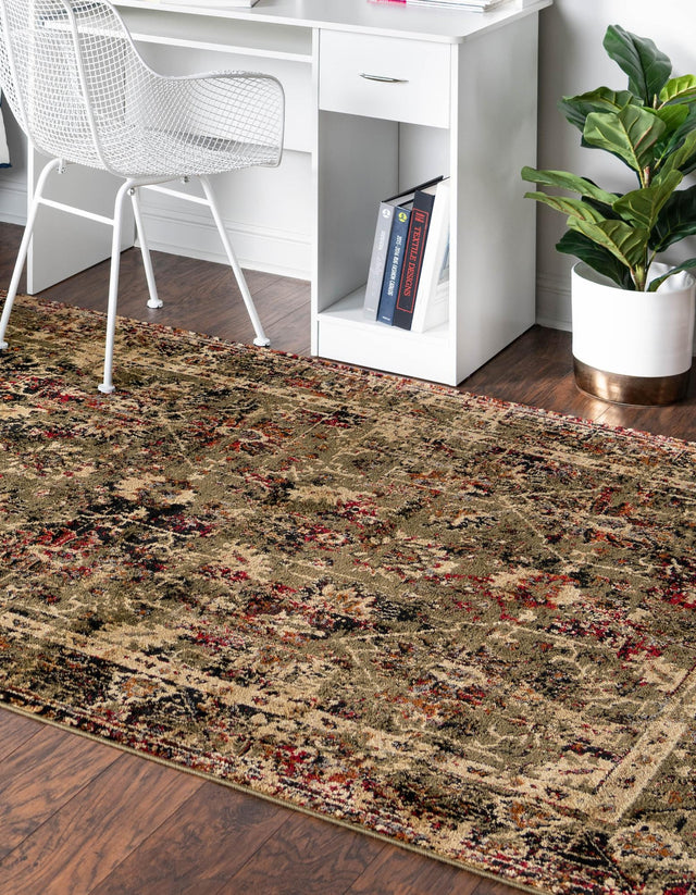 Green 7' 10 x 10' Saturn Rectangle Area Rug Stain Resistant Easy Clean Classic Vintage Design Durable Carpet for Affordable Home Interiors for Sale at Rug Engine