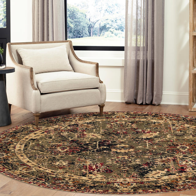 Green 3' 1 x 3' 1 Saturn Round Area Rug Stain Resistant Easy Clean Classic Vintage Design Durable Carpet for Affordable Home Interiors for Sale at Rug Engine