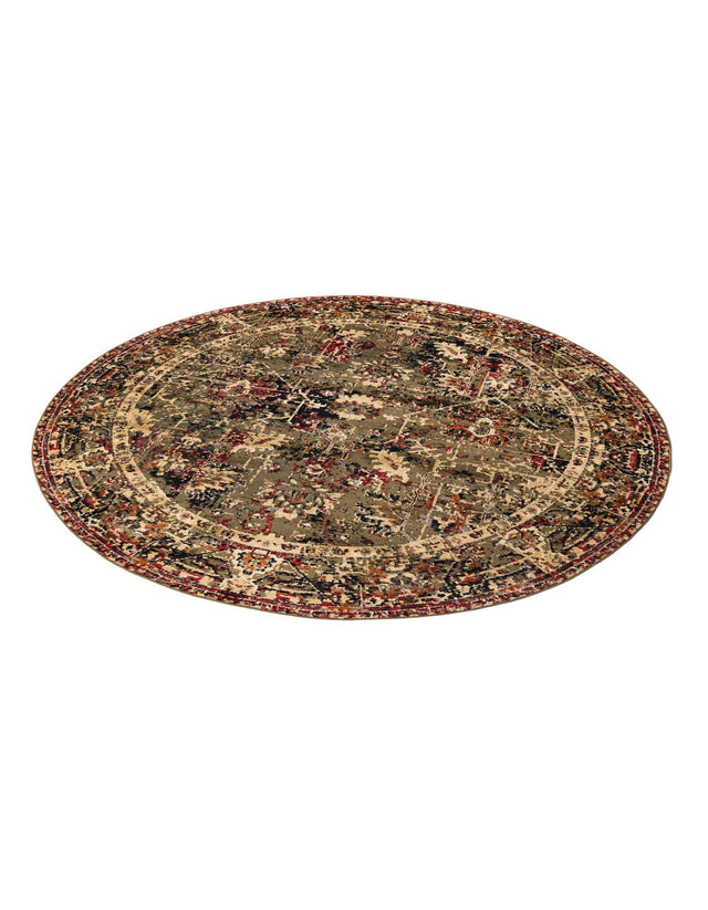 Green 7' 10 x 7' 10 Saturn Round Area Rug Stain Resistant Easy Clean Classic Vintage Design Durable Carpet for Affordable Home Interiors for Sale at Rug Engine