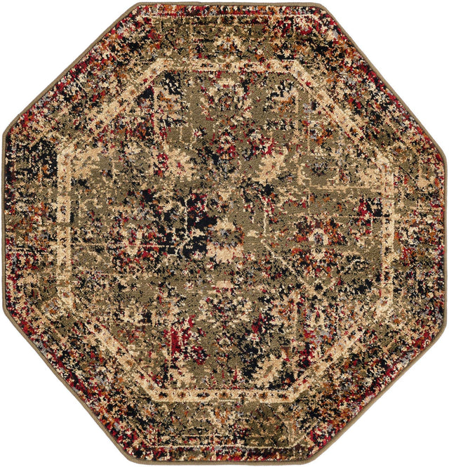 Green 3' 1 x 3' 1 Saturn Octagon Area Rug Stain Resistant Easy Clean Classic Vintage Design Durable Carpet for Affordable Home Interiors for Sale at Rug Engine