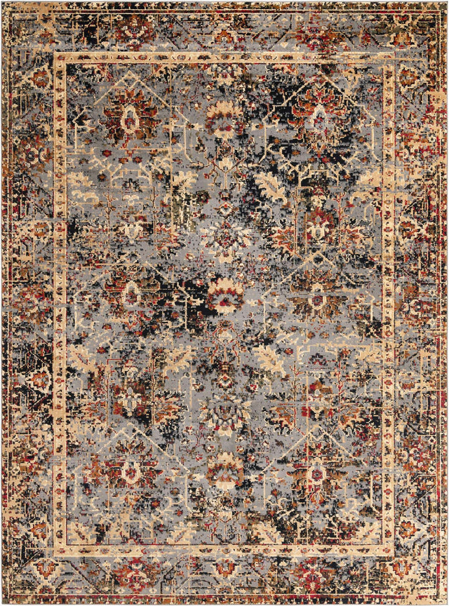 Blue 9' x 12' Saturn Rectangle Area Rug Stain Resistant Easy Clean Classic Vintage Design Durable Carpet for Affordable Home Interiors for Sale at Rug Engine