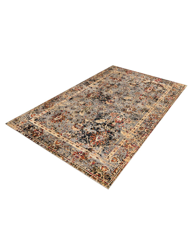 Blue 6' 1 x 9' Saturn Rectangle Area Rug Stain Resistant Easy Clean Classic Vintage Design Durable Carpet for Affordable Home Interiors for Sale at Rug Engine