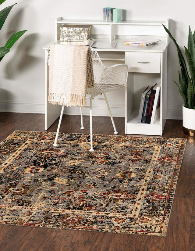Blue 7' 10 x 7' 10 Saturn Square Area Rug Stain Resistant Easy Clean Classic Vintage Design Durable Carpet for Affordable Home Interiors for Sale at Rug Engine