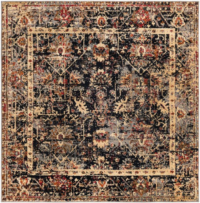 Black 5' 3 x 5' 3 Saturn Square Area Rug Stain Resistant Easy Clean Classic Vintage Design Durable Carpet for Affordable Home Interiors for Sale at Rug Engine