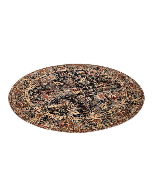 Black 7' 10 x 7' 10 Saturn Round Area Rug Stain Resistant Easy Clean Classic Vintage Design Durable Carpet for Affordable Home Interiors for Sale at Rug Engine