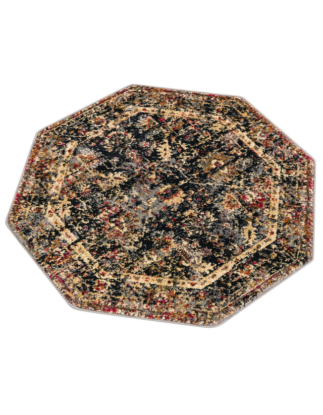 Black 3' 1 x 3' 1 Saturn Octagon Area Rug Stain Resistant Easy Clean Classic Vintage Design Durable Carpet for Affordable Home Interiors for Sale at Rug Engine