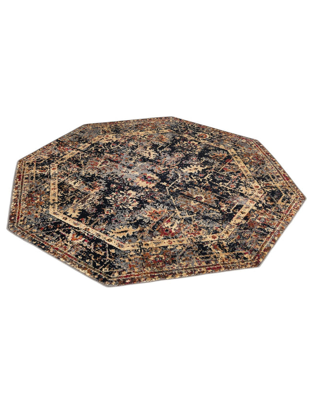 Black 5' 3 x 5' 3 Saturn Octagon Area Rug Stain Resistant Easy Clean Classic Vintage Design Durable Carpet for Affordable Home Interiors for Sale at Rug Engine